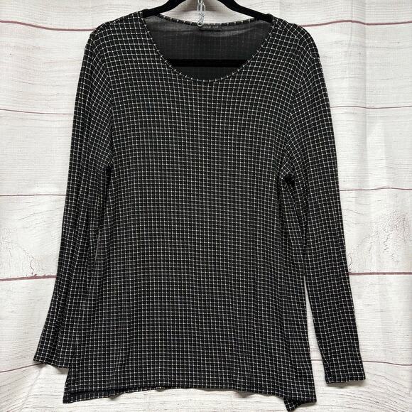 J. Jill Tops - J Jill Wearever Black Grid Print Top Tunic Blouse Shirt Size L